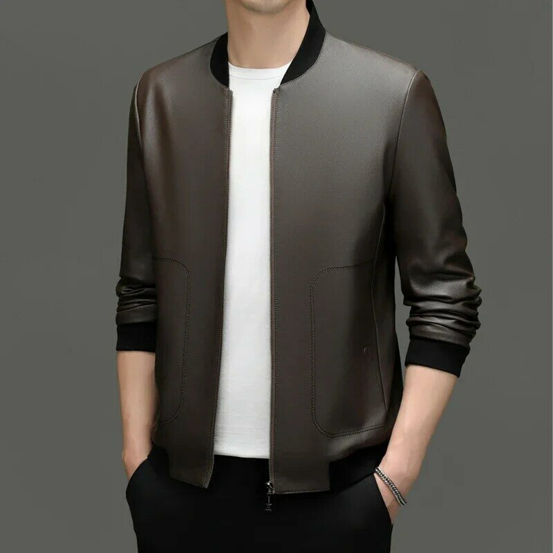 Spring Autumn New Genuine Leather Clothes Men's Short Slim Korean Style Baseball Collar Leather Jacket Casual Fashionable Jacket