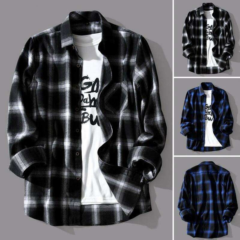 Men Autumn Shirt Long Sleeves Casual Cardigan Wear-resistant Spring Shirt Single-breasted Men Spring Shirt for Daily Wear
