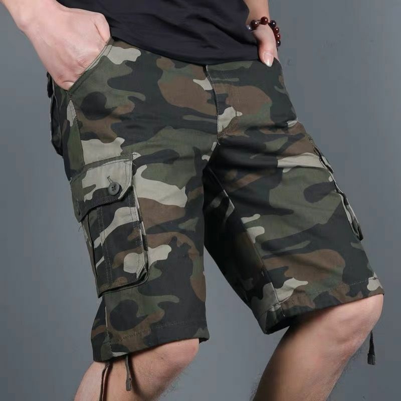 Summer Invisible Open Crotch Outdoor Sex Camouflage Men Cargo Shorts Cotton Casual Pants Beach Pants with Pockets Men's Clothing