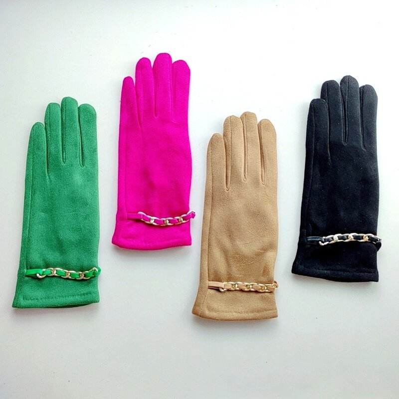 Suede Velvet Suede Leather Gloves Minimalism Chain Solid Color Outdoor Riding Gloves Warm Gloves