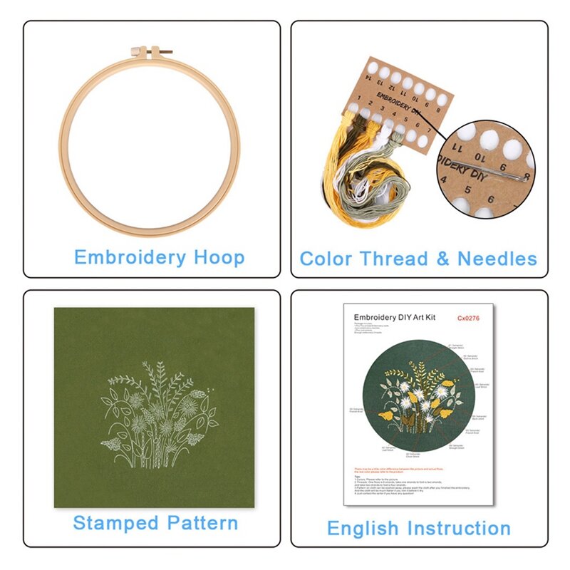 4 zestawy haft ręczny zestaw dla początkujących dorosłych, zestaw do haftowania zawiera kwiat, obręcz, kolorowe nici, narzędzia, trwałe
