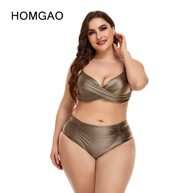 HOMGAO 2022 Baru Pakaian Renang Wanita Ukuran Besar Set Bikini Dua Potong Seksi V-Neck Pakaian Renang Pakaian Mandi Maillot De Bain Femme XL-4XL