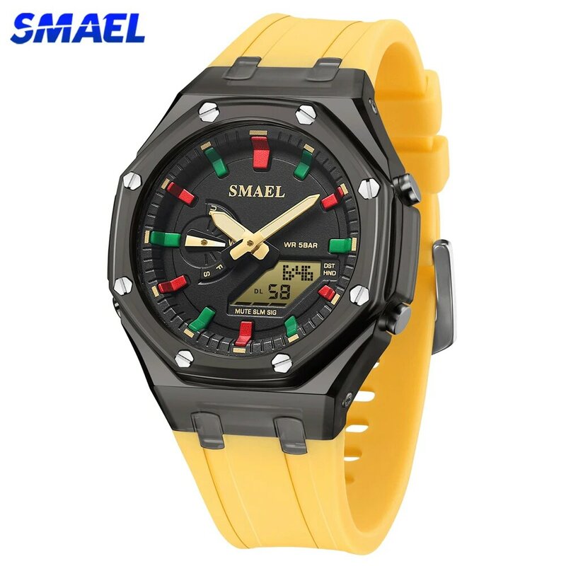 SMAEL-Reloj de pulsera de cuarzo para hombre y mujer, cronógrafo Digital con pantalla LED, luz trasera colorida, alarma, fecha, semana, cuenta atrás