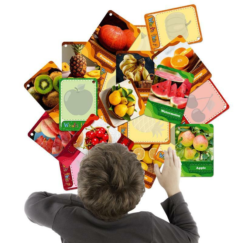 การ์ดแฟลชการ์ดอาหาร45ชิ้นชุดการ์ดตัวอักษรอเนกประสงค์สำหรับเด็กทารกที่เข้าชุดการ์ดจับคู่ผักและผลไม้