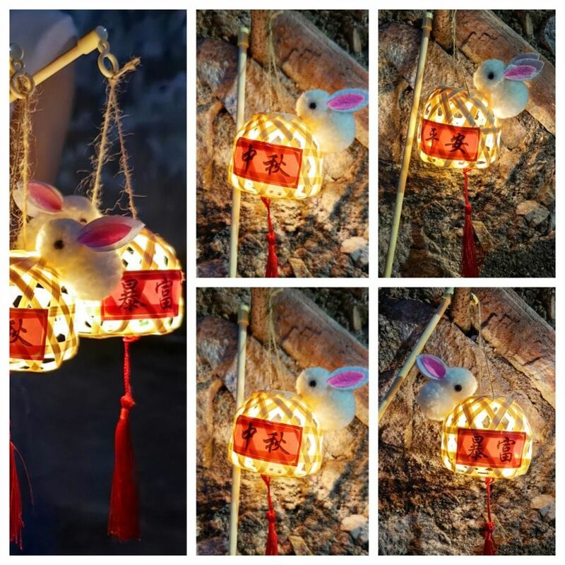 Lanterne chinoise en bambou faite à la main, lumière LED de prairie, lampe de bénédiction, fête de la mi-automne