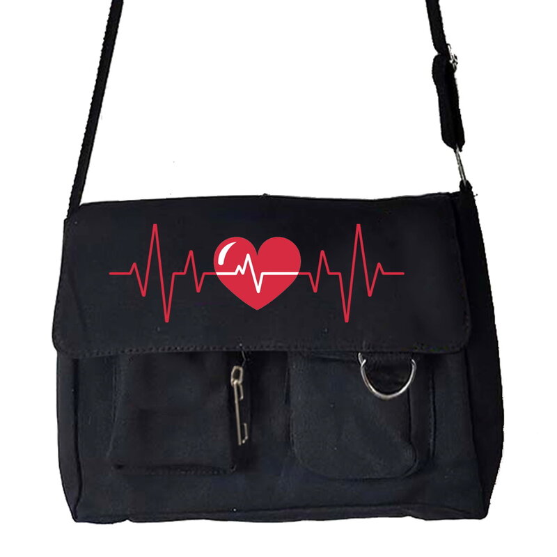 Women's Canvas Crossbody Bags Fashion Shoulder Bags Student High Quality Storage Bag Love Print Casual Large Capacity Handbag