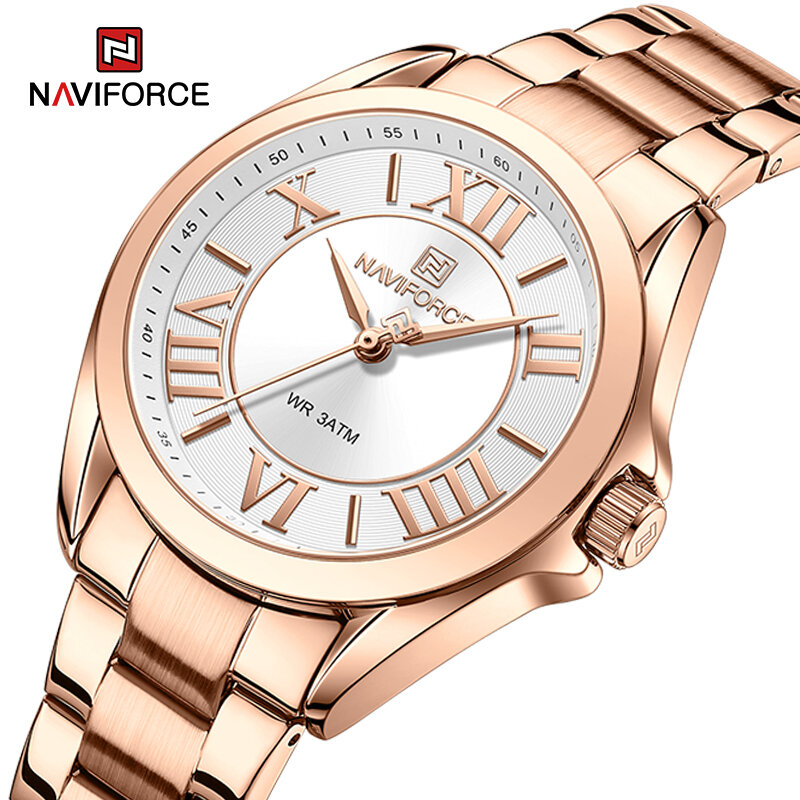 New NAVIFORCE Watches Women Stainless Steel Band Elegant Wristwatch Delicate Dial High Quality Quartz Waterproof Ladies Bracelet