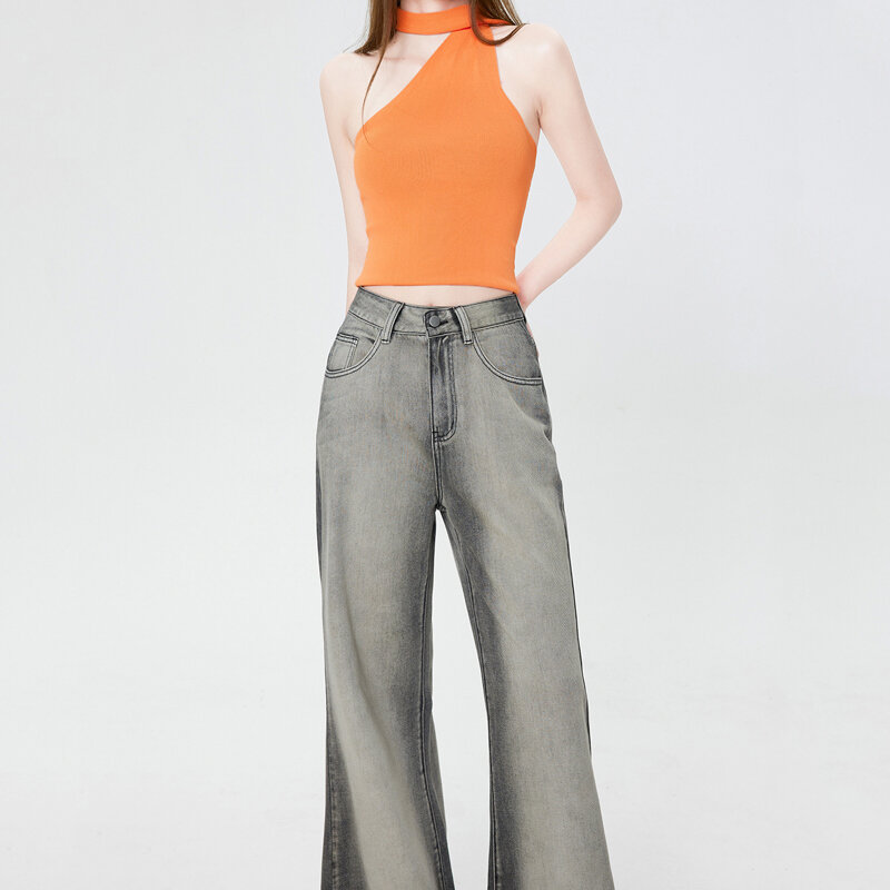 Y2K workowate dżinsy z szeroką nogawką damskie Streetwear casualowe spodnie sprane dżinsy damskie Vintage proste spodnie z wysokim stanem z lat 90
