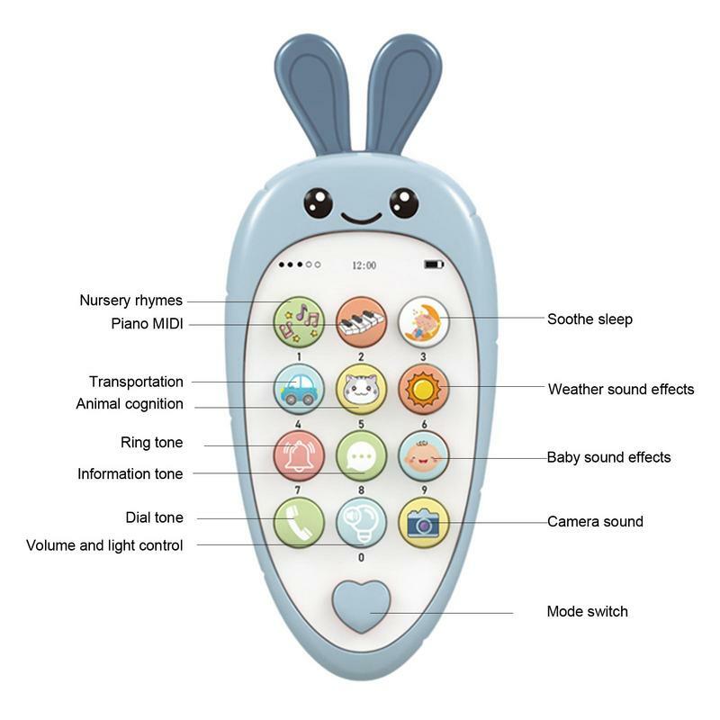 Telefone em forma de cenoura para estimulação imaginativa, telefone para criança, brinquedo educativo, telefone celular colorido para crianças