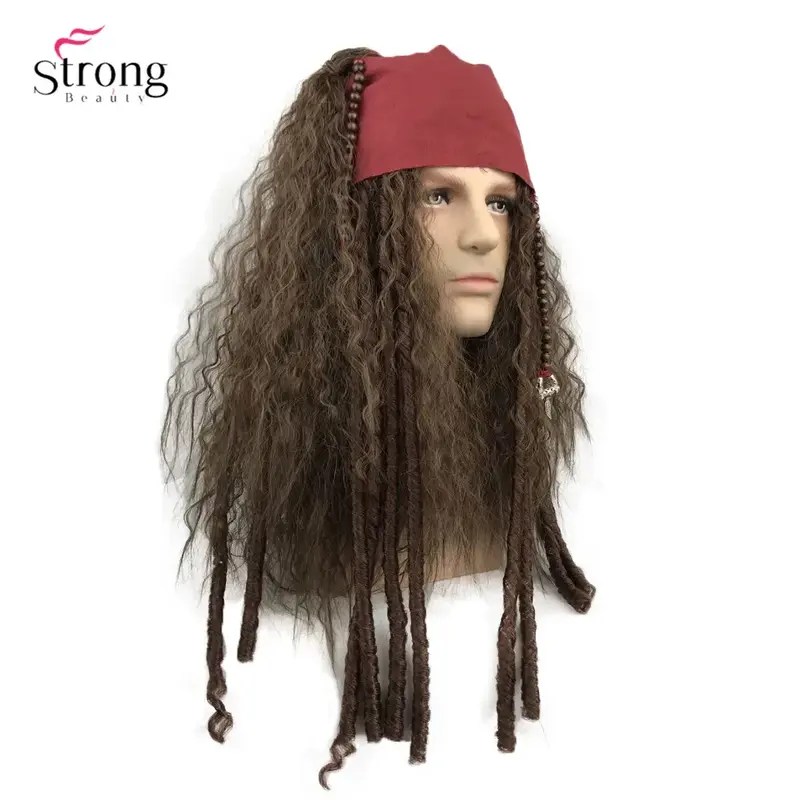 Wig Cosplay Bajak Laut StrongBeauty Wig Kapten Jack Sparrow dan Aksesoris Rambut Sintetis Lengkap