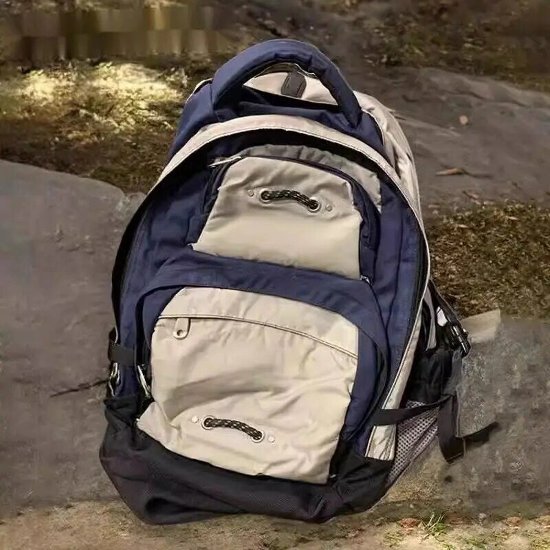 กระเป๋าเป้สะพายหลังสีตัดกันงานปะกระเป๋าถือความจุขนาดใหญ่กระเป๋าเป้นักเรียนเดินทางไปโรงเรียนแฟชั่น