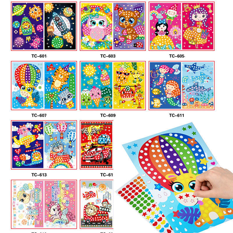 Colorido Dot Mosaic Puzzle Adesivos, Animal dos desenhos animados, Aprendizagem Primária, Brinquedos Educativos Criativos para Crianças, Jogos Infantis, Presente DIY