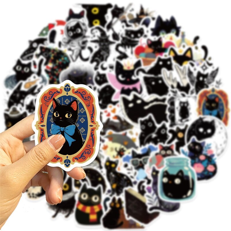 10/30/50PCS Cartoon Black Star Cat PVC Sticky Sticker estetica decorazione di cancelleria fai da te Scrapbooking materiale scolastico per bambini