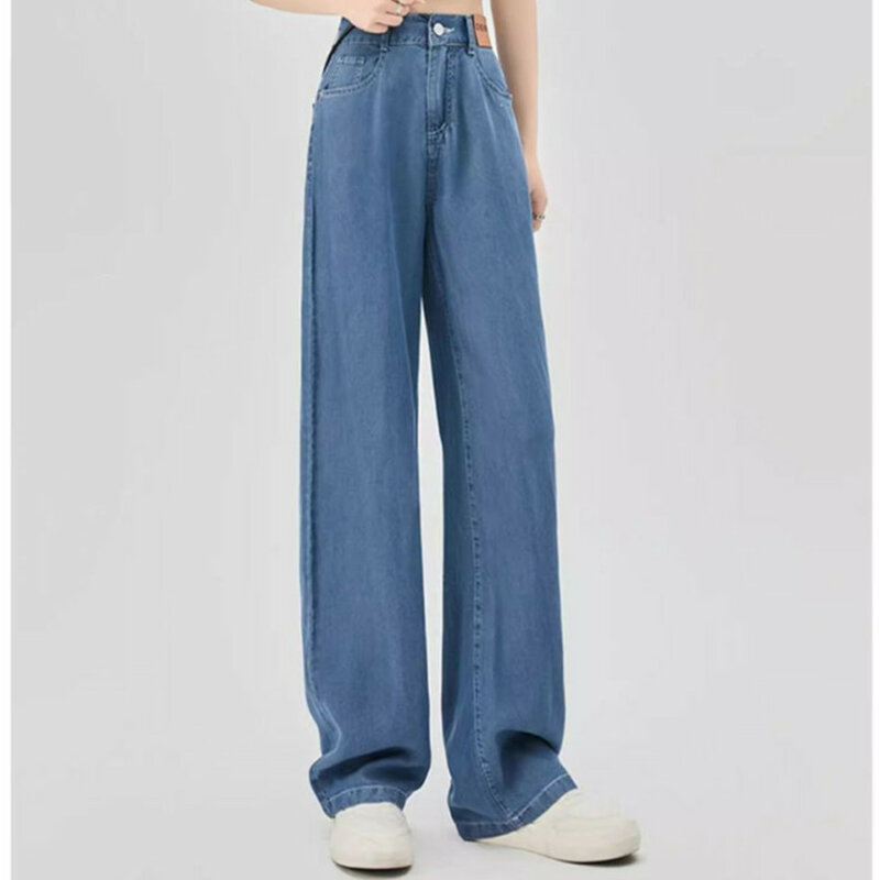 Модные джинсы 2024 Весна/Лето Корейская версия Новинка Свободные и Стройнящие ледяные Шелковые Широкие брюки