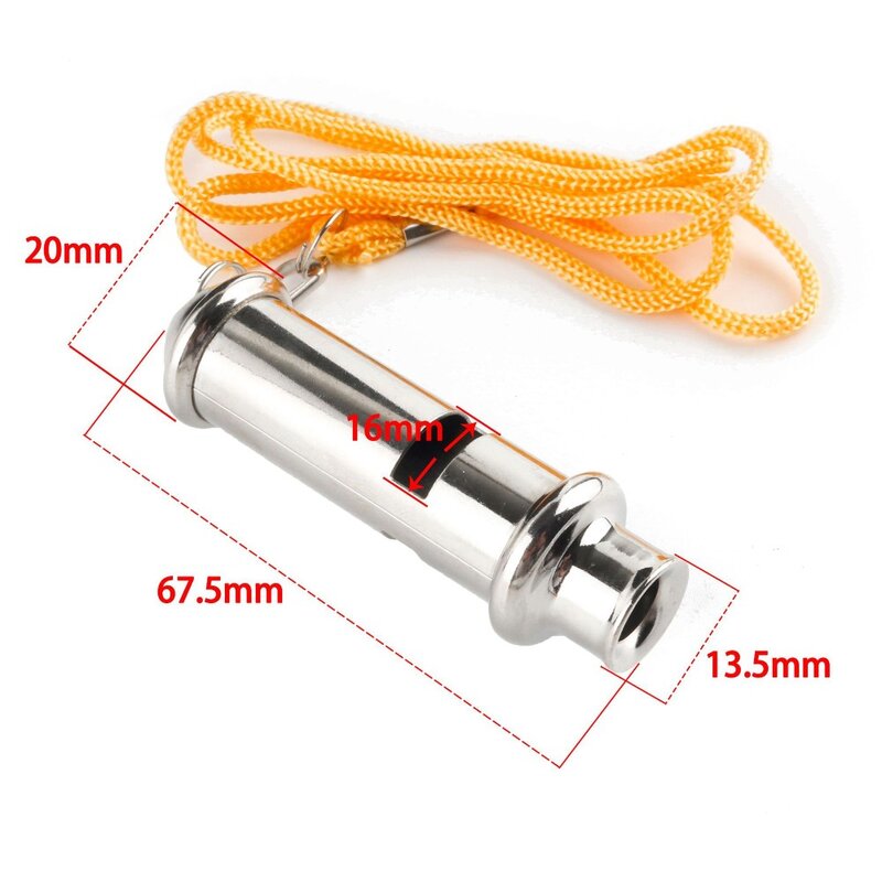 With Neck Chain Metal Whistle High Quality High Frequency Yellow Lanyard Police Whistle Stainless Steel Lifesaving Whistle