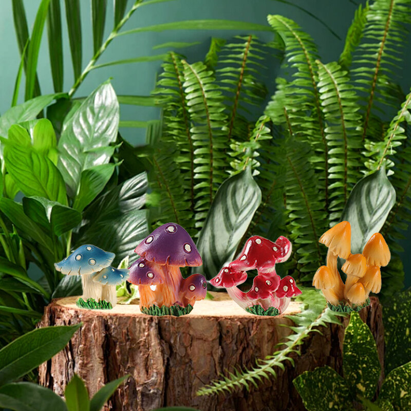 Artificial bonsai paisagem decoração, 1pc, cogumelo miniatura, recipiente de vidro, resina, miniatura, decoração do jardim