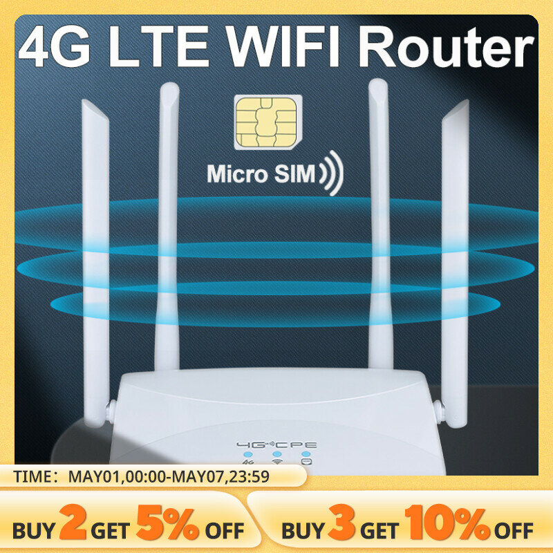 Enrutador WIFI 4G LTE de 150Mbps, 4 antenas externas, potenciador de señal de potencia, punto de acceso más suave, conexión con cable, tarjeta Micro SIM inteligente