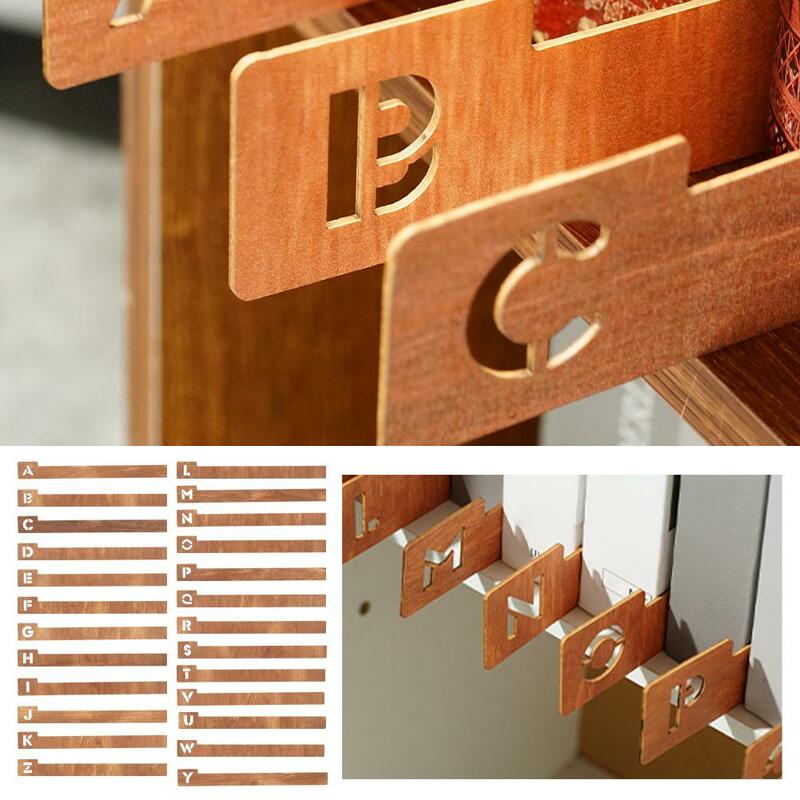 26 stücke Holz Schallplatte Alphabet Teiler DIY Handwerk Lesezeichen alphabetisch Organizer für Bücher und Alben Wohn accessoires