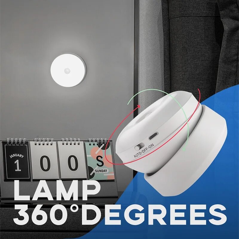 مصابيح ليلية LED بمستشعر الحركة ، شحن USB ، الحث البشري الذكي ، خزانة بجانب السرير ، إضاءة خزانة الملابس