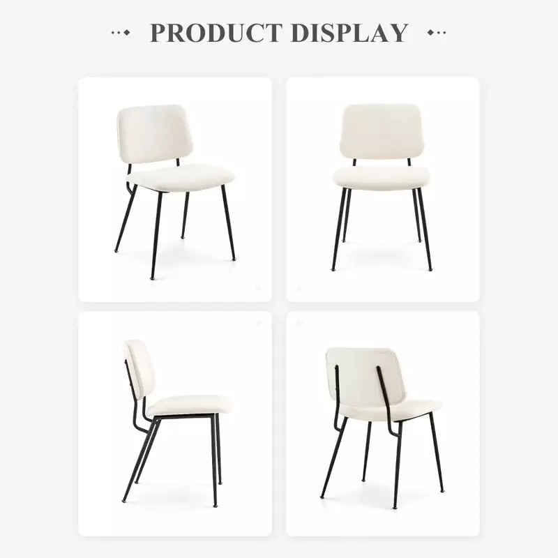 Chaises de salle à manger en tissu avec pieds en métal massif et dossier incurvé, chaise de salle à manger, chaises de cuisine, crème, meubles de maison