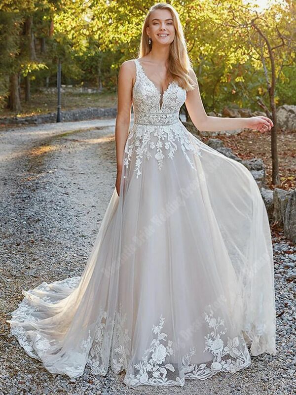 Sparkle V-Neck Wedding Dresses For Women Glitter Tulle Bridal Gowns  Elegant A-line Spaghetti Shoulder Straps Vestidos De Novias