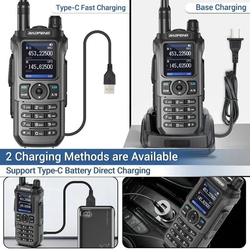 Baofeng UV-21โปร walkie talkie Tri-band ไร้สายความถี่ในการคัดลอกระยะยาว999CH พลังงานสูง Type-C UV-5R สองทางวิทยุและสายเคเบิล