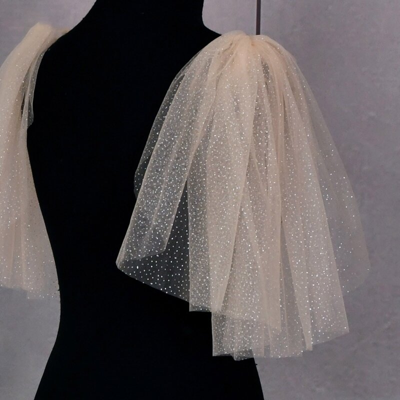 เจ้าสาว Tulle งานแต่งงานเจ้าสาวเงาไหล่ Stole SHEER Gilding ออกแบบเงาไหล่ Elegant Simple ผ้าคลุมไหล่อย่างเป็นทางการ