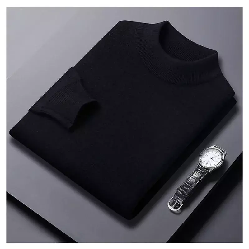 2024 New Sweater Men High-end Cashmere Sweater Long Sleeve Pullovers Turtleneck Loose Solid Color Sweater Bottoming Pullovers