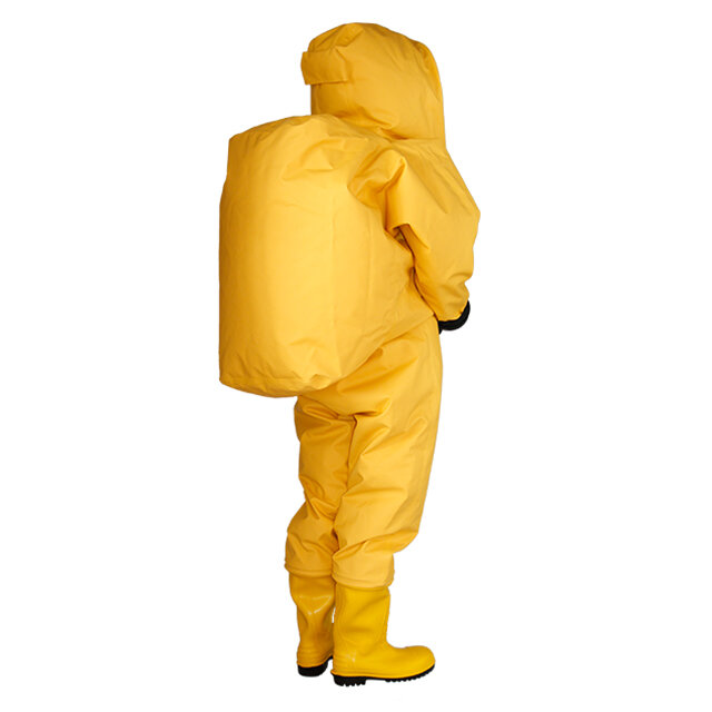 Gelbe Farbe Arbeit Feuerwehr mann Gummi chemischen Schutzanzug