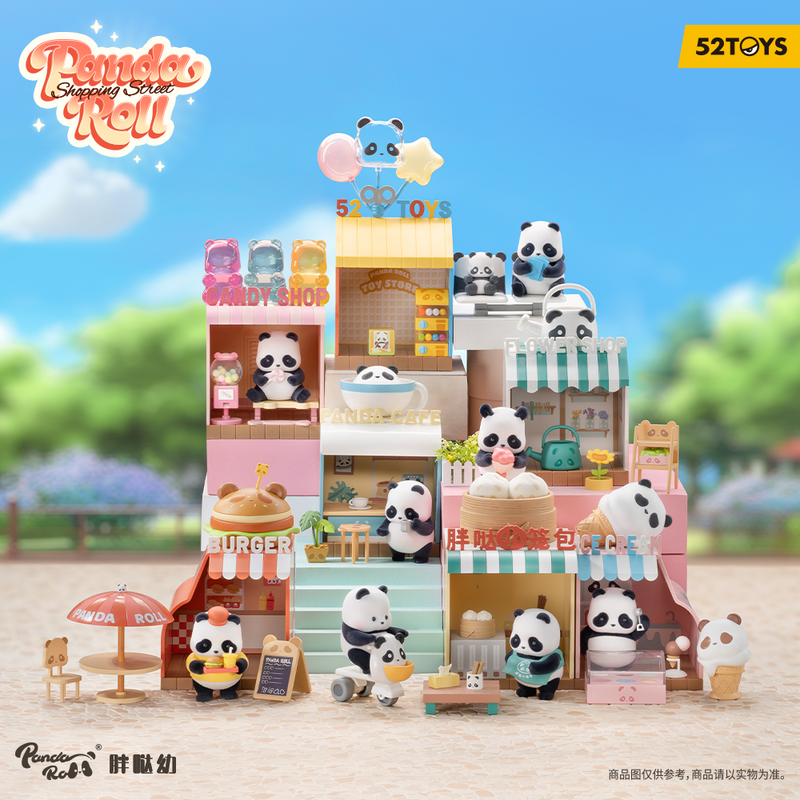 KrasnoRoll Shopping Street Blind Box, 52 jouets, contient un panda potelé, accessoires, autocollants décoratifs, cadeau mignon