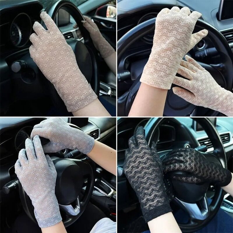 Guantes finos de protección solar para mujer, manoplas de dedo completo, Anti-UV, para conducción, Verano