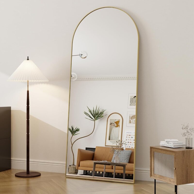 Espejo grande de 71x30 pulgadas, espejo de cuerpo completo con luces, longitud de cuerpo completo, muebles de pie dorados para sala de estar, marco de aluminio