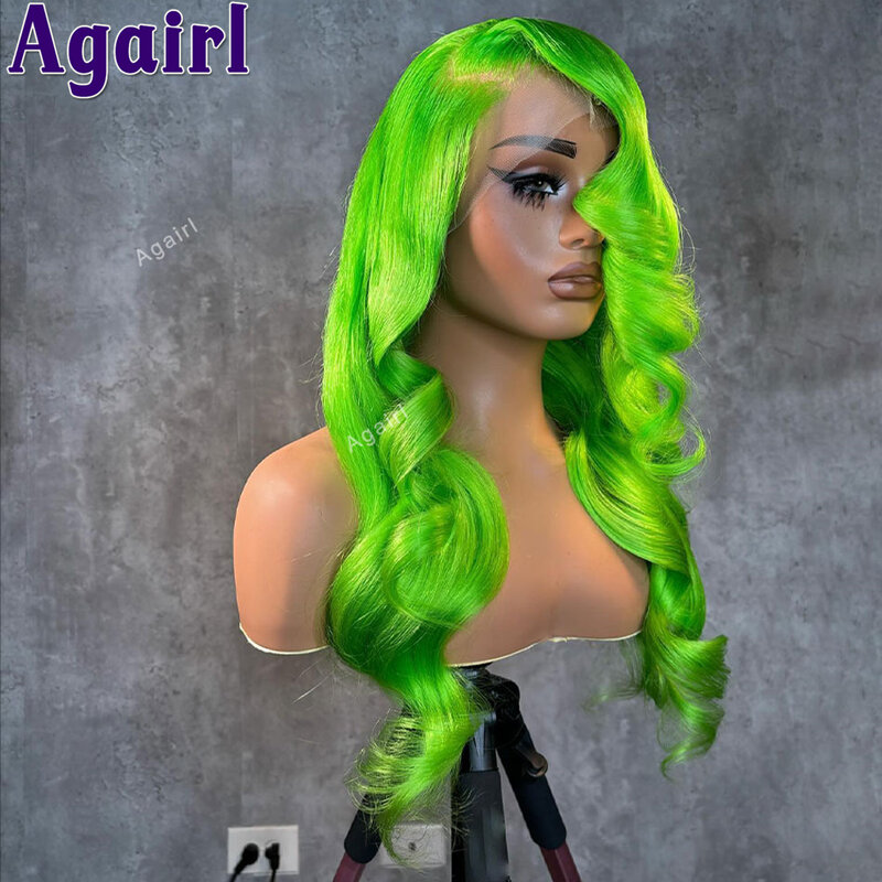 人間の髪の毛のかつら,黒人女性のための透明なレースのフロントヘア,事前に摘み取られた,色,波,緑,13x4 13x6,密度200%,613
