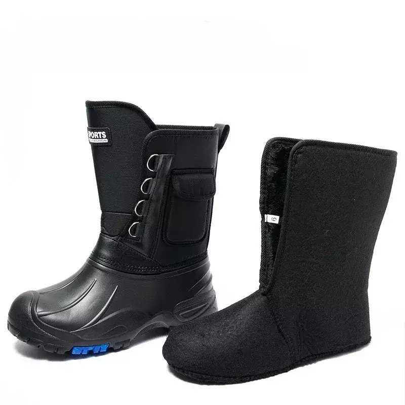 Sapatos de algodão impermeáveis com unhas de aço para homens, montanhismo nevado, botas de pesca, sapatos quentes engroçados, 2024