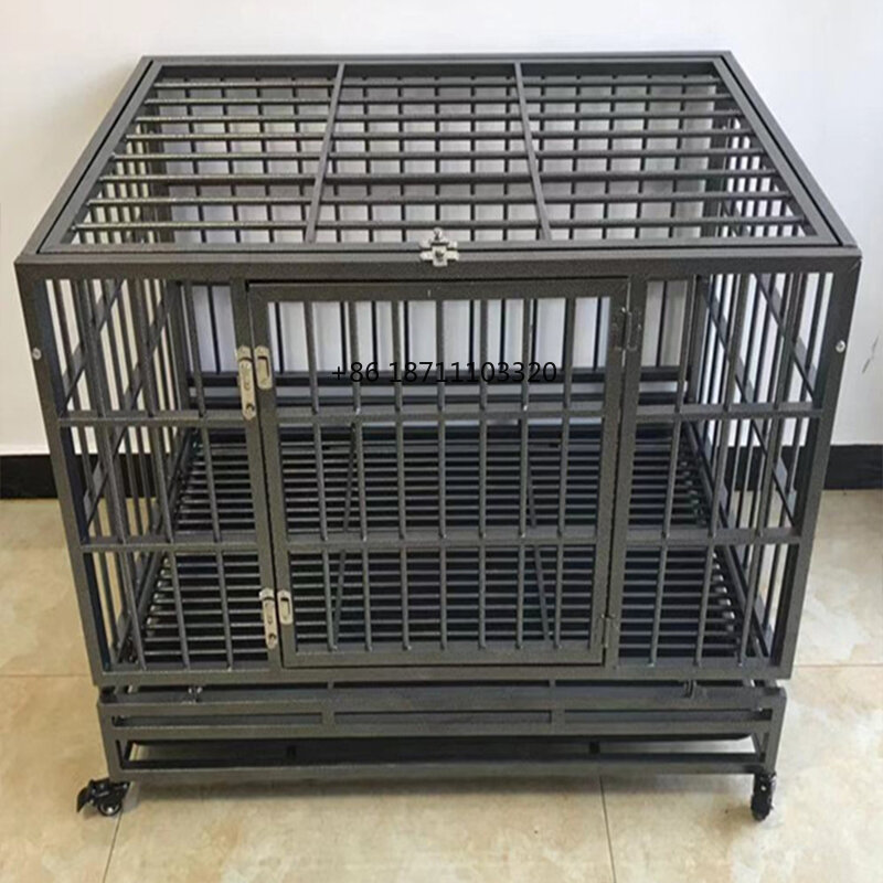 black color folding heavy duty dog cage square tube large  for dogs