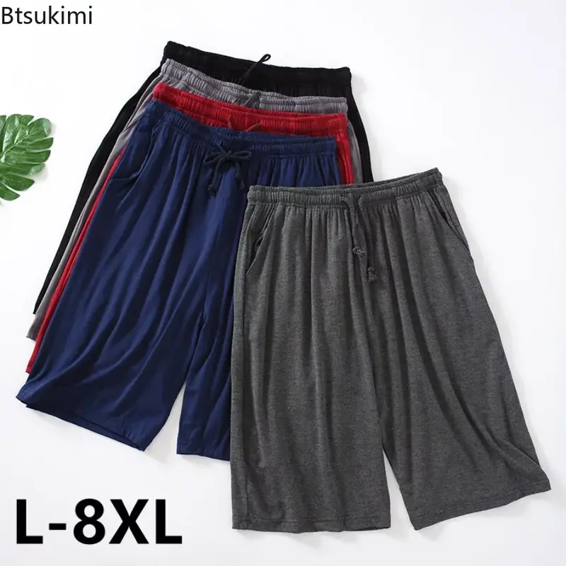 Pantalones cortos de algodón para hombre, ropa de dormir informal de talla grande 7XL y 8XL, pijama de verano suave de cinco puntos para la playa