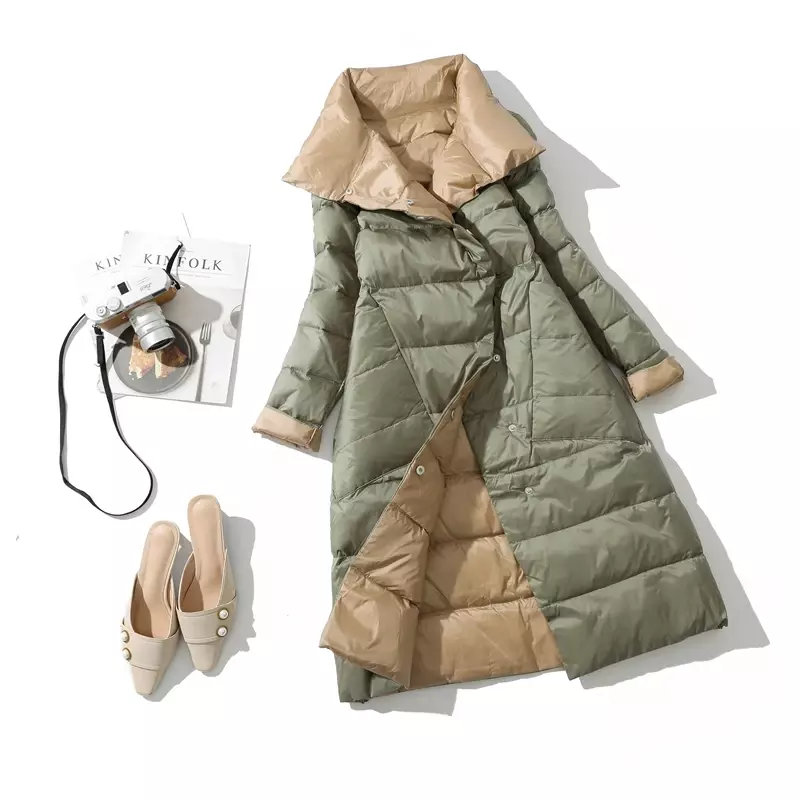 2023 зимняя пуховая куртка, женские парки, пальто, водолазка, длинная повседневная женская теплая двухсторонняя одежда из утиного пуха, водонепроницаемая верхняя одежда