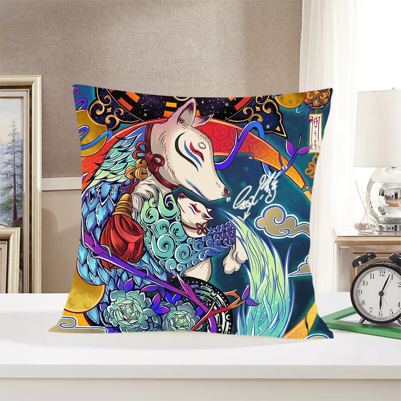 Cloocl ukiyo-日本の芸術作品用の絵が描かれた枕カバー,3D,両面印刷,ソファ,車の装飾用