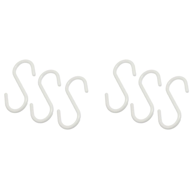 Plástico branco S Shaped Hanging Hooks, Vestuário Cabides, lenço, 6 pcs