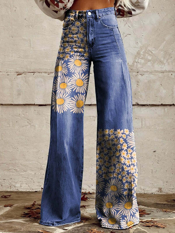 Модные женские брюки с широкими штанинами, ретро с 3D рисунком бабочки, подходит для ежедневного шоппинга, повседневные женские брюки с широкими штанинами