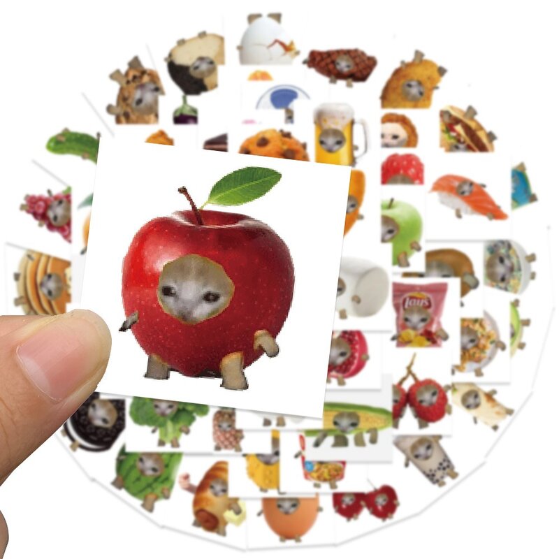 Kawaii adesivos com gato meme engraçado e comida, grafite bonito adesivos para brinquedo, bagagem, laptop, ipad, skate, telefone, carro, 69pcs