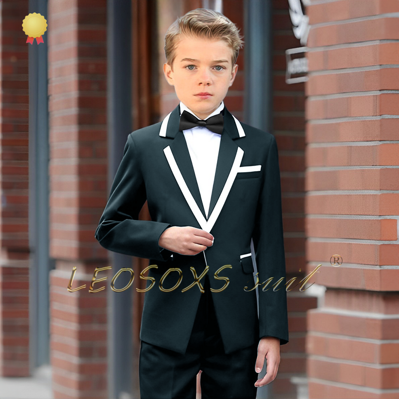 Completo da bambino con colletto bianco, pantaloni, un set da 2 pezzi adatto a bambini dai 3 ai 16 anni, personalizzato per le occasioni di nozze
