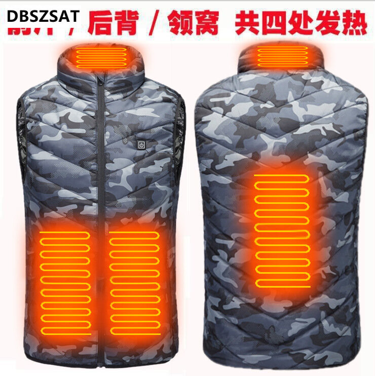 USB charging heating vest intelligent thermal clothing men's vest two zone heating cotton vest constant temperature fishing vest