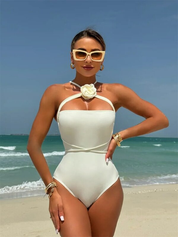 1 Stück Damen Badeanzug Unterwäsche Overall mit 3D-Blume schnüren Sommer Strand urlaub sexy lässig täglich heiße Mädchen Streetwear