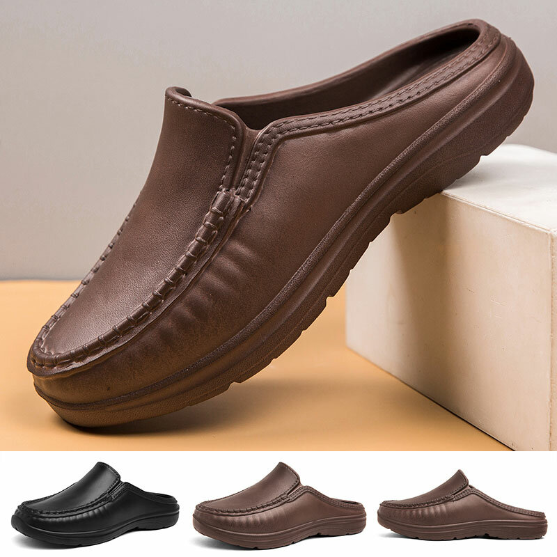 Sapatos de Chef de couro impermeáveis para homens, sapatos casuais para condução de negócios, resistente a óleo, confortável deslizamento, EVA preto, tamanho 39-46