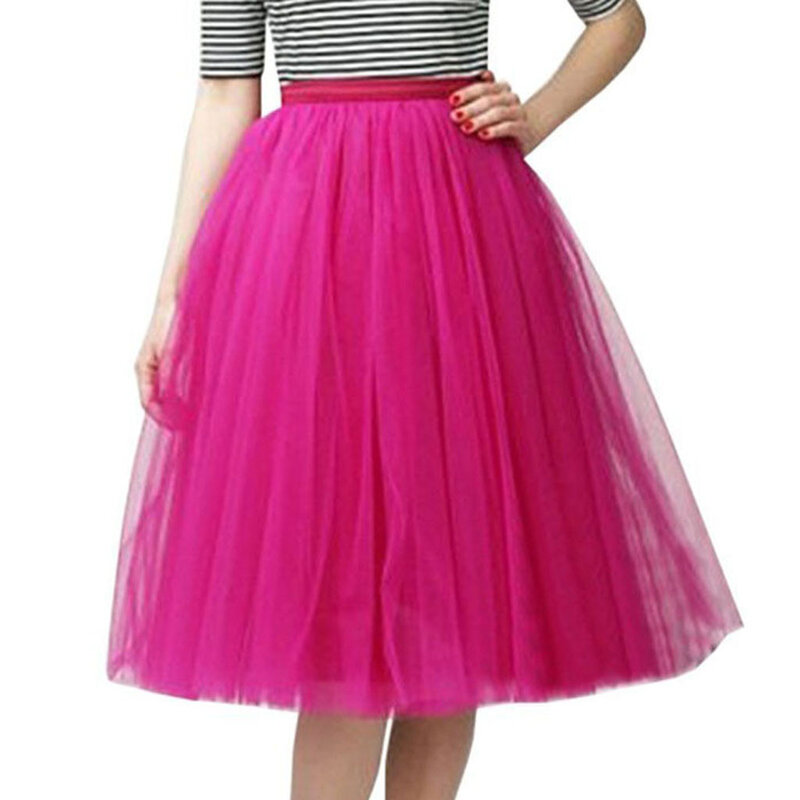 Mesh Skirt Pettiskirt Elastic High Waist Knee Length Pleated Skirts Dancing Performance Party Princess A-line Swing Tutu Faldas