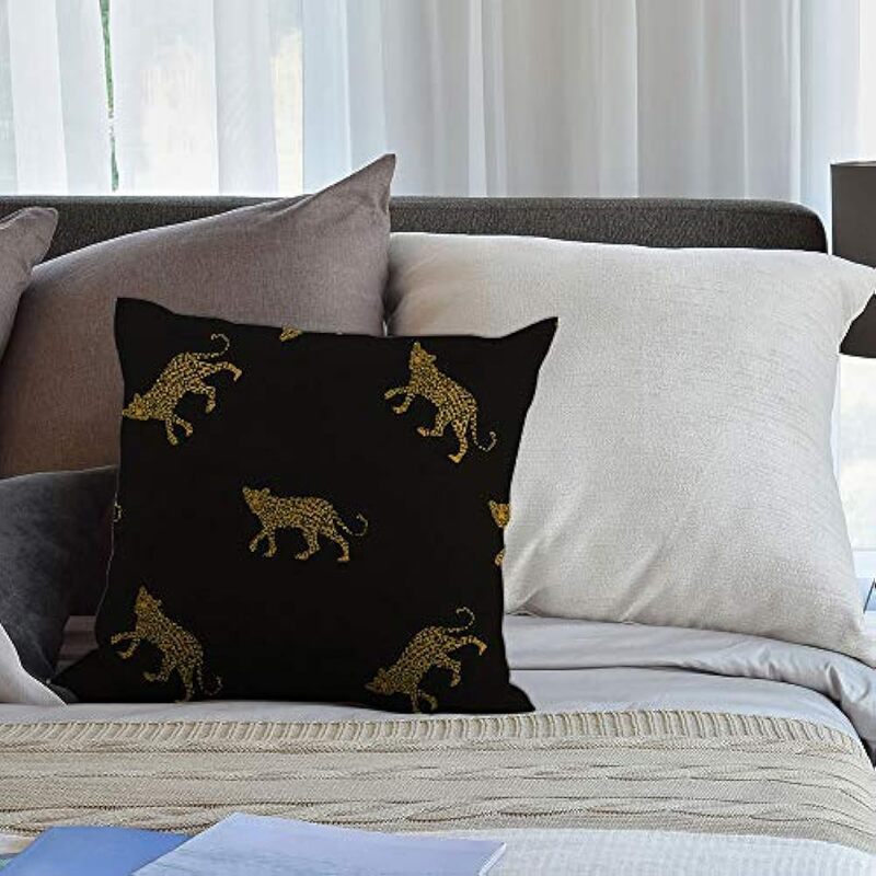 Наволочка для подушки с леопардовым рисунком, декоративная квадратная подушка из хлопка и льна с абстрактным изображением диких животных, с леопардовым рисунком