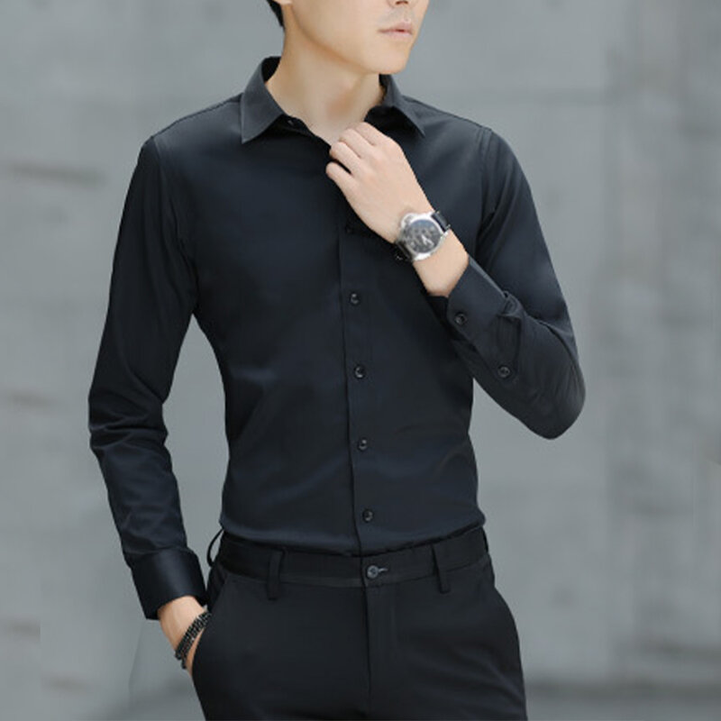 Elegante uomo muslim's Slim Fit Casual Business Dress camicie manica lunga top bianco/nero/azzurro/blu scuro/rosa/vino rosso