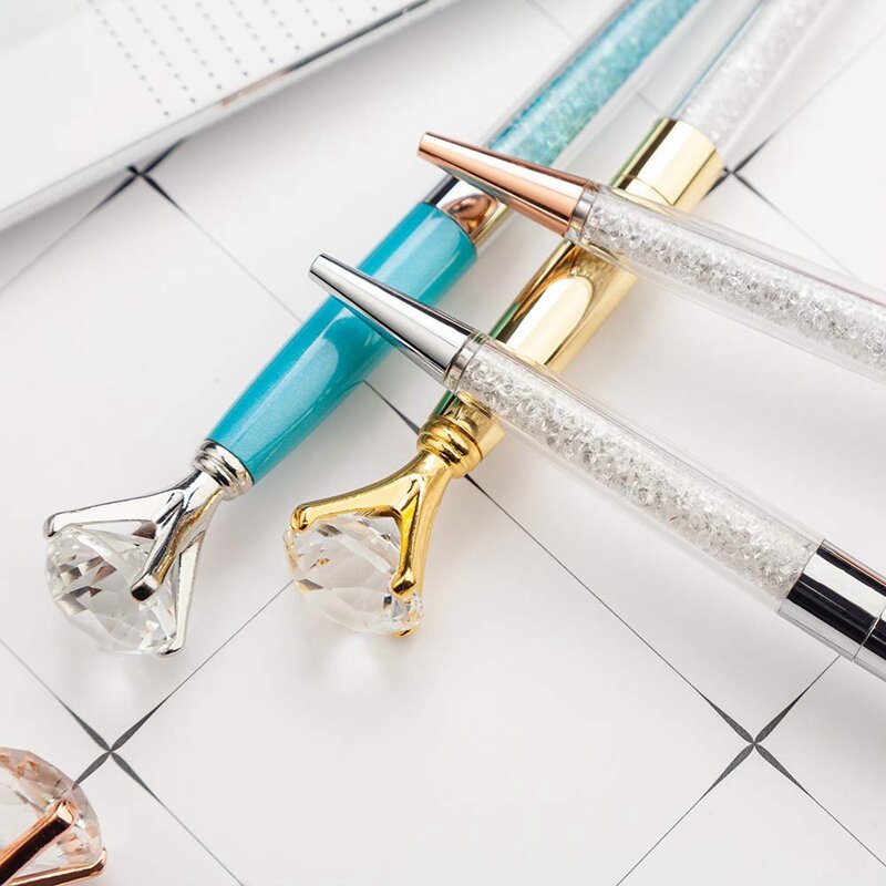 Pena berlian, pena logam Bling, pena pulpen perlengkapan sekolah dan kantor dengan berlian besar dan tinta hitam (6 model)