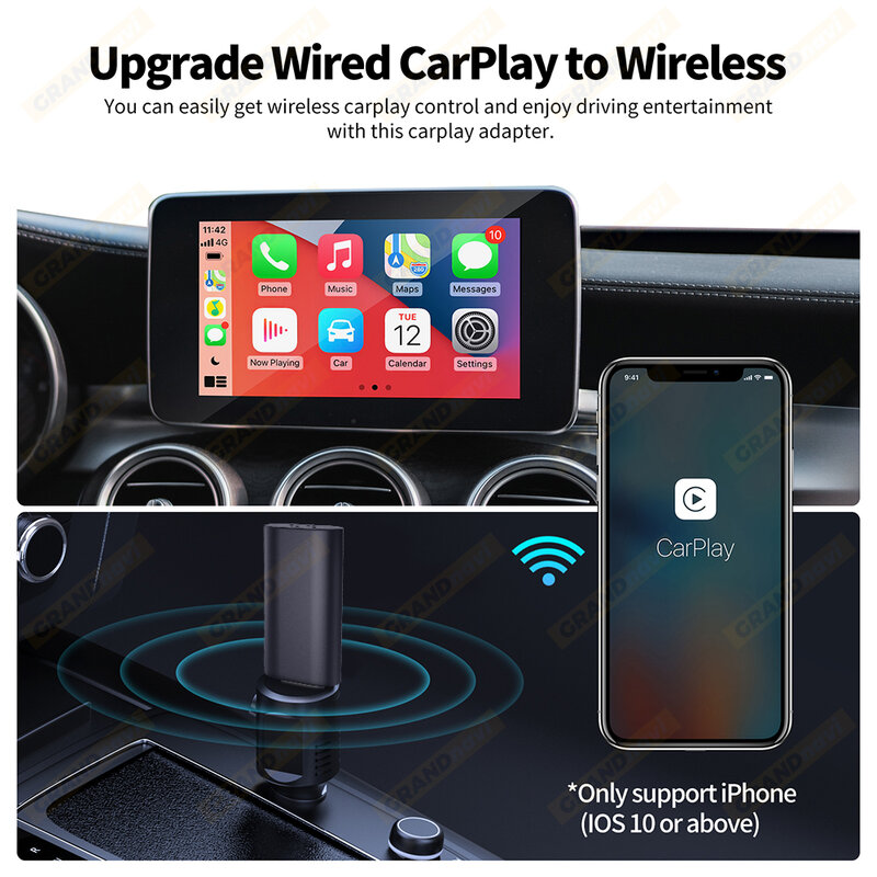 Grandnavi-Mini Dongle Carplay Sans Fil, Adaptateur USB Apple, Lecteur de Limitation de Voiture pour OEM, Audi, Volkswagen, Volvo, Ford, Jeep, Benz